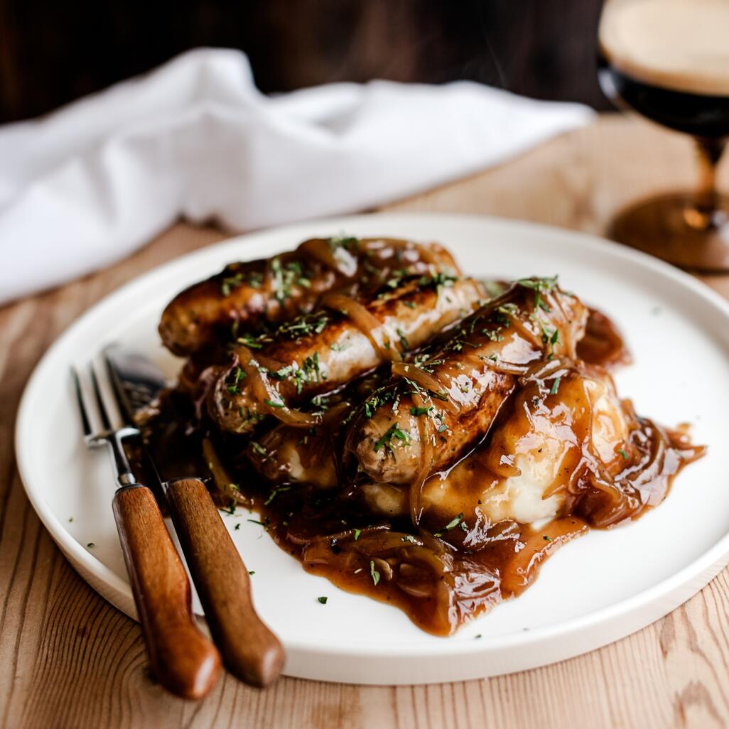 pork and apple sausages cooked