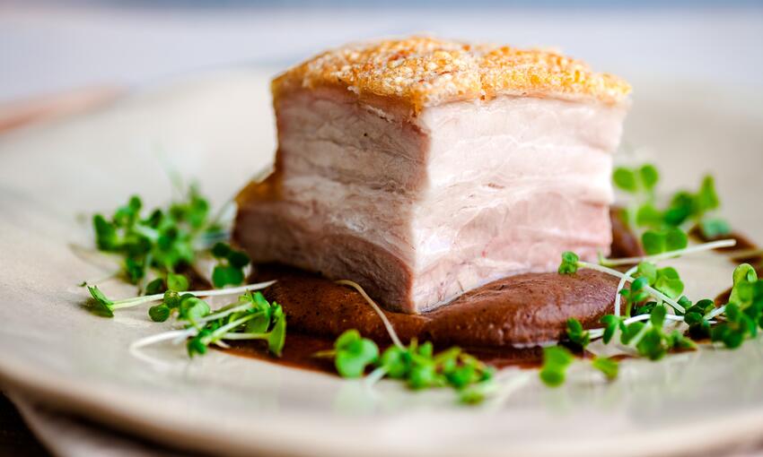 air fried pork belly on a plate