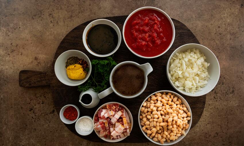 raw ingredients for homemade baked beans