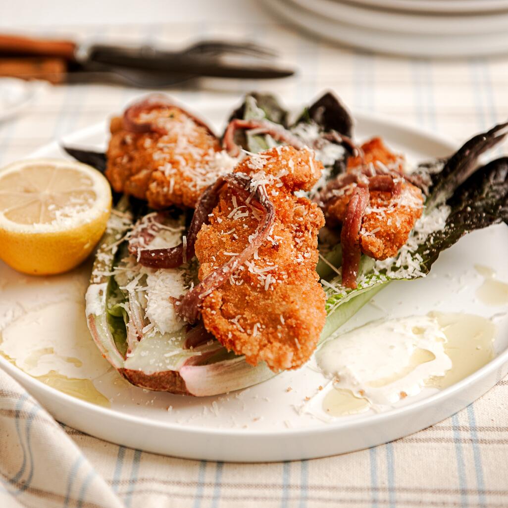 crumbled chicken goujons cooked