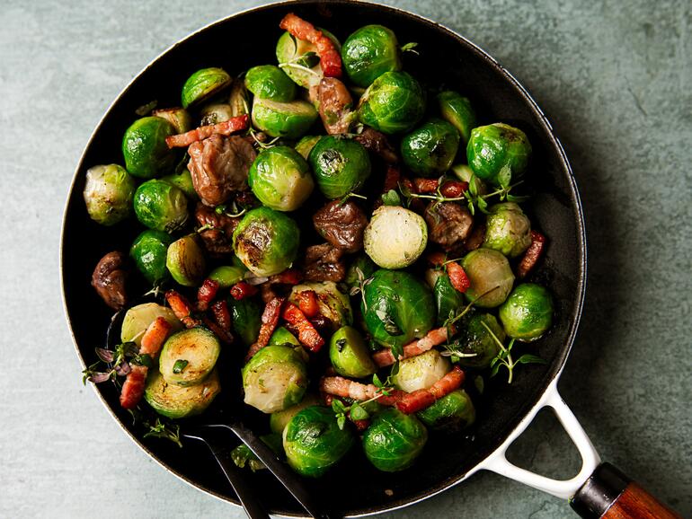 Photograph of How To Cook Brussel Sprouts With Crispy Pancetta & Chestnut