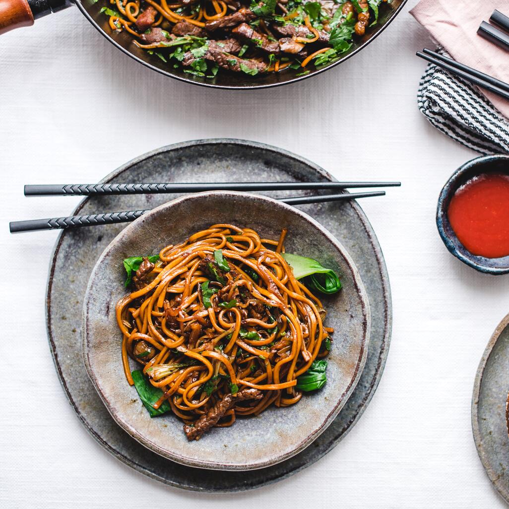 chow mein coupled with beautifully cooked tender beef strips 