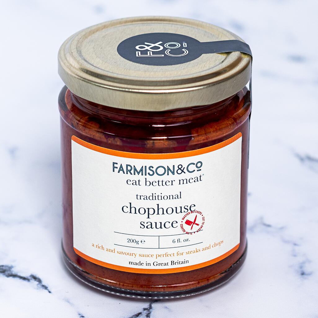 f&co chophouse sauce on marble background