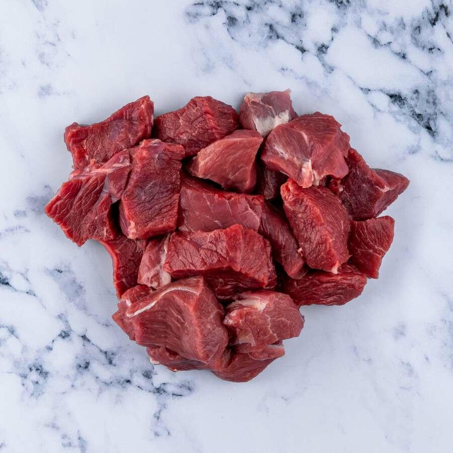 diced mutton on marble background