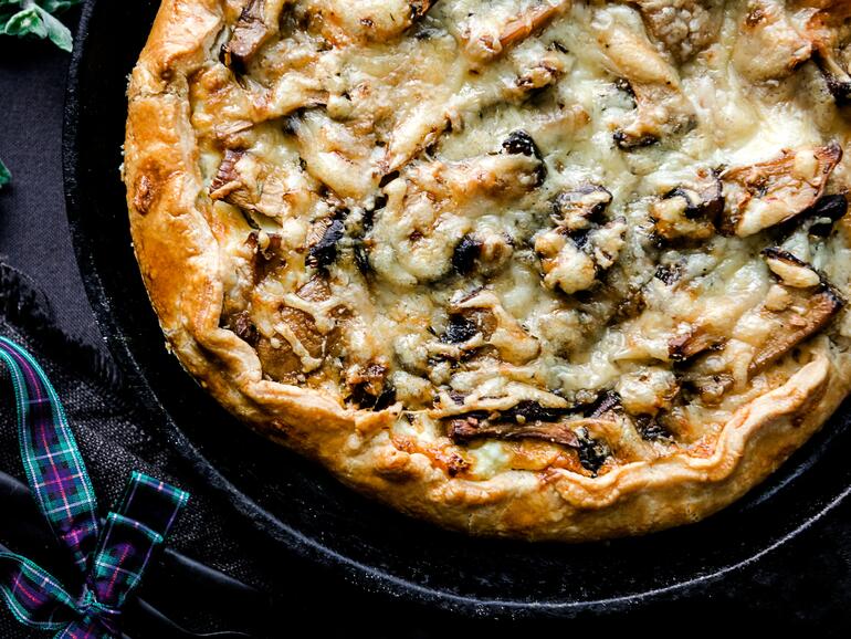 mushroom and swiss cheese galette cooked