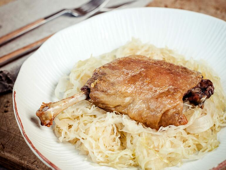 duck confit with sauerkraut cooked