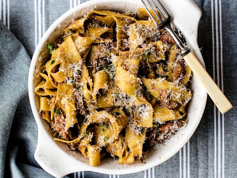 rabbit pappardelle cooked