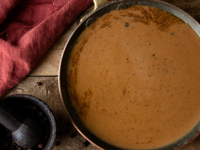 black peppercorn sauce cooked