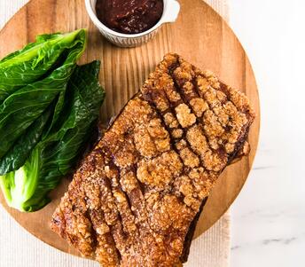  cooked five-spice pork belly with forced rhubarb