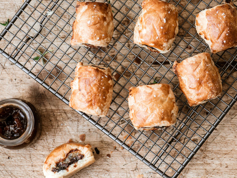 venison sausage rolls cooked