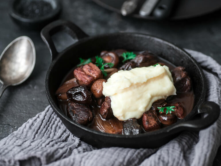 venison haunch ‘bourguignon’ cooked