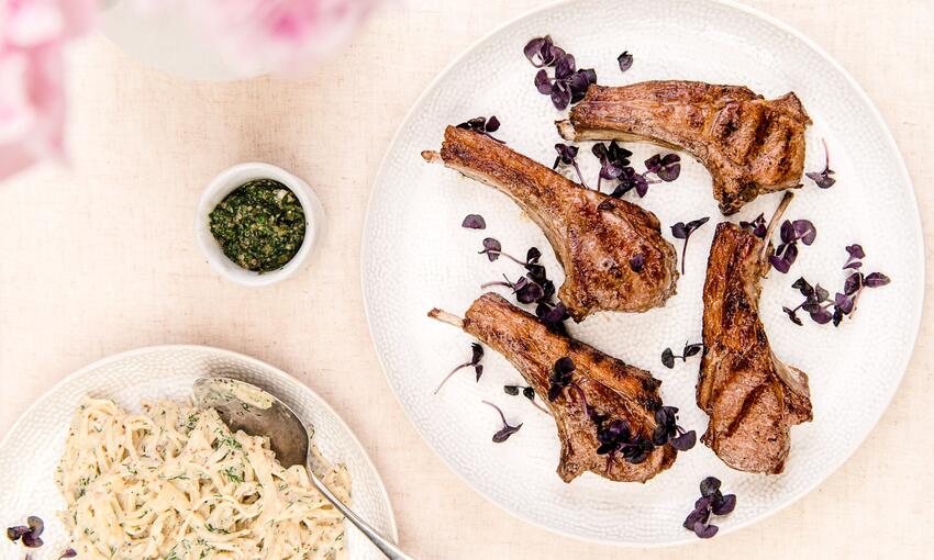 cooked lamb cutlets with celeriac remoulade and salsa verde