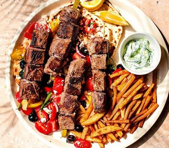 cooked greek style lamb souvlaki