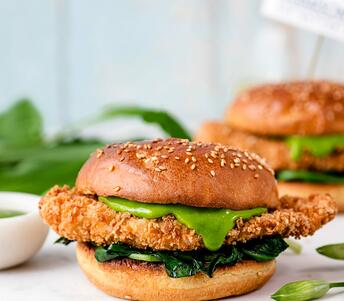 cooked chicken schnitzel sandwich with wild garlic mayo