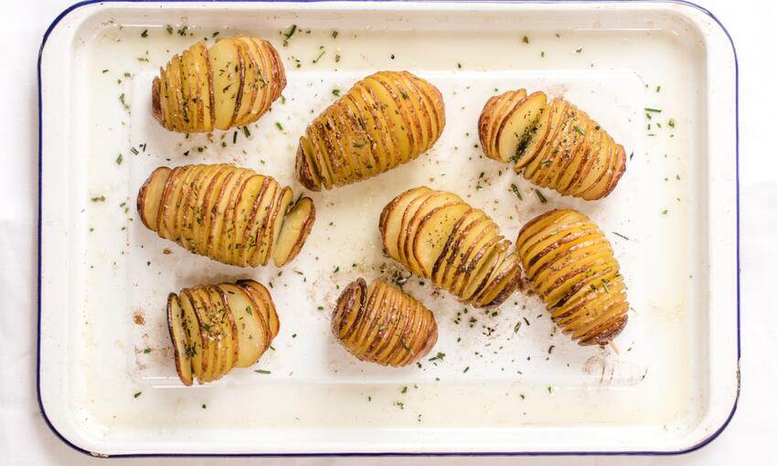 roasted potatoes on tray 