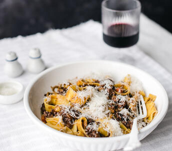 cooked wild venison ragu with pappardelle