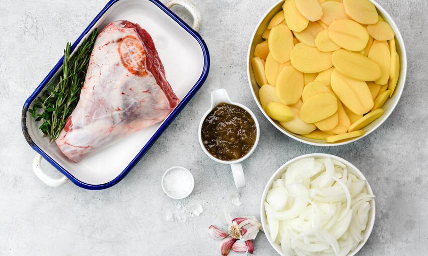 slow roast lamb on boulangère potatoes recipe ingredients