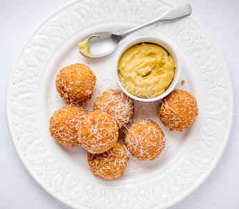 cooked ham and leek croquettes with saffron mayonnaise