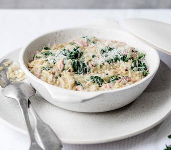 cooked ham and spinach orzo 'risotto'