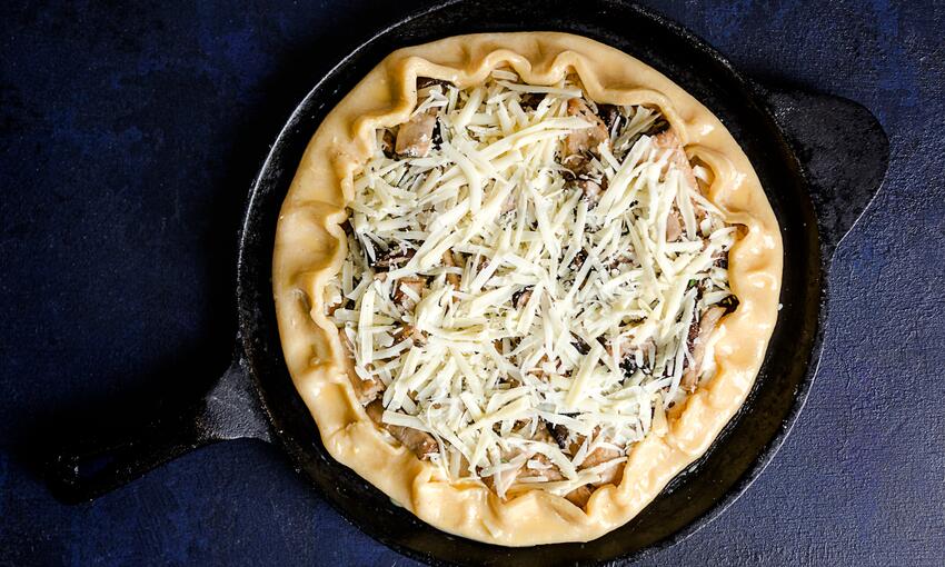 mushroom and swiss cheese galette ready to bake