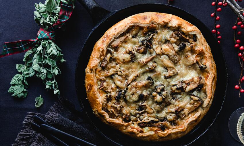 mushroom and swiss cheese galette cooked