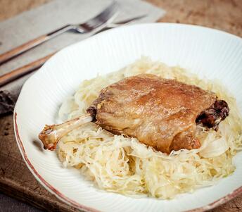 duck confit with sauerkraut cooked