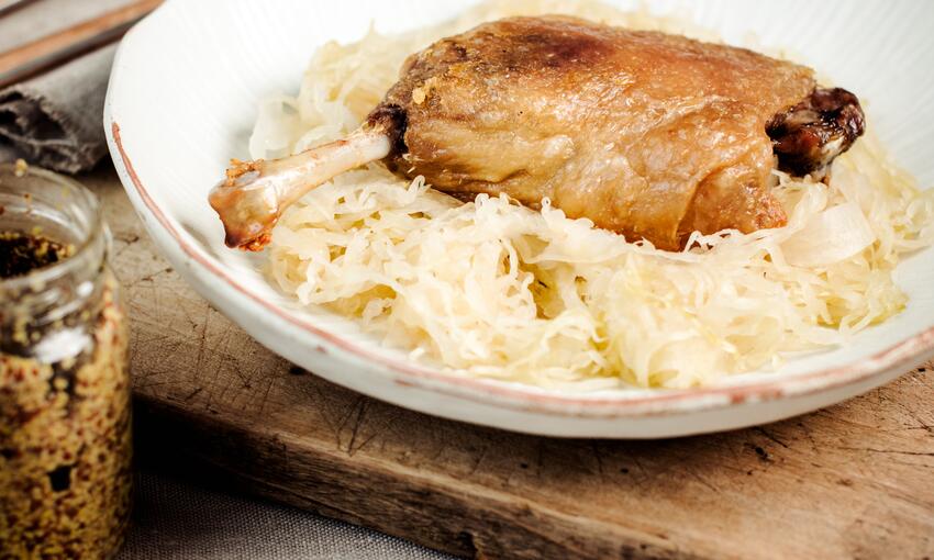 duck confit with sauerkraut cooked