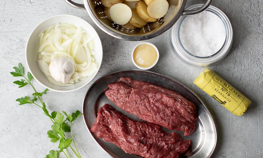  hanger steak with sauté potatoes and béarnaise butter recipe ingredients