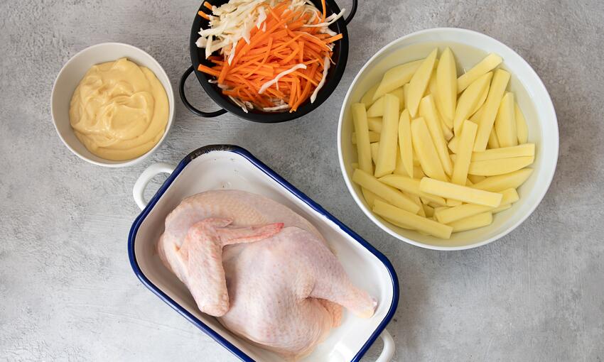 half roast chicken with chips, coleslaw and homemade mayonnaise recipe ingredients