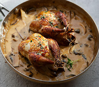 roast partridge & wild mushroom sauce cooked