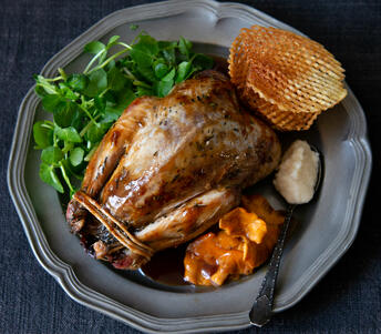 roast grouse with wild mushrooms & watercress cooked