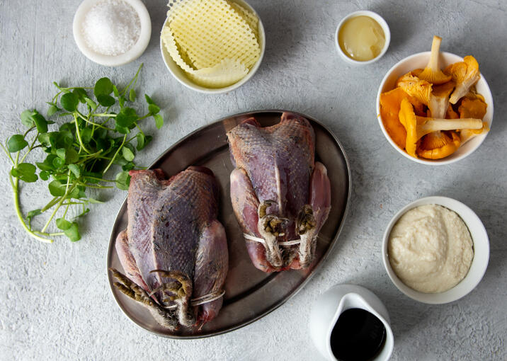 roast grouse with wild mushrooms & watercress recipe ingredients 