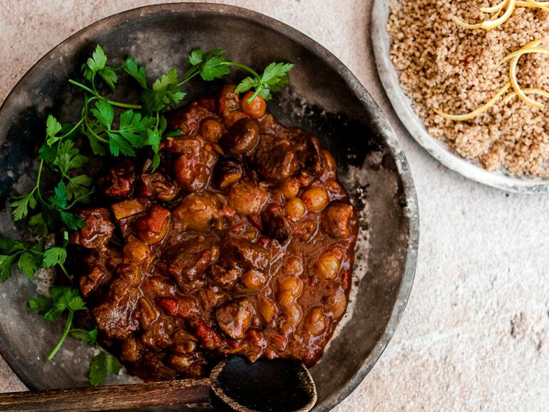 cooked wild venison tagine with chestnuts