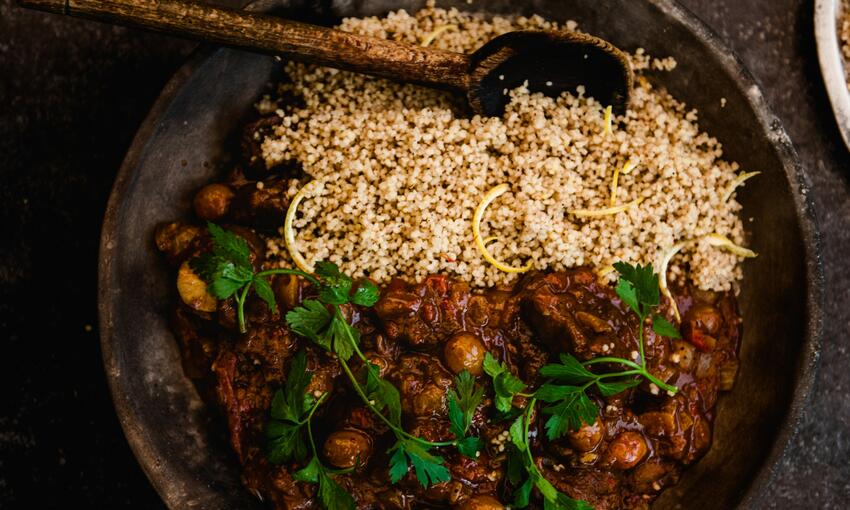 cooked venison tagine with cous cous