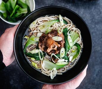 cooked japanese style oxtail noodle broth