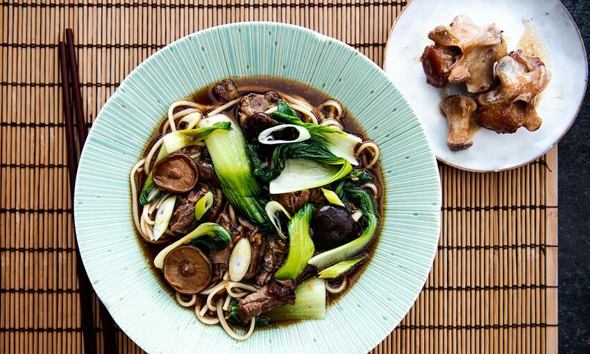 cooked japanese style oxtail noodle broth