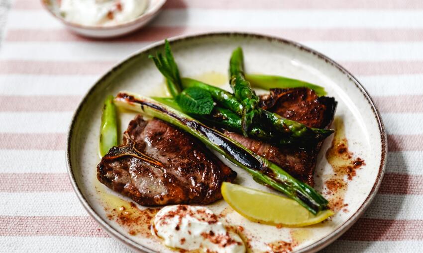 charred lamb chops and asparagus 