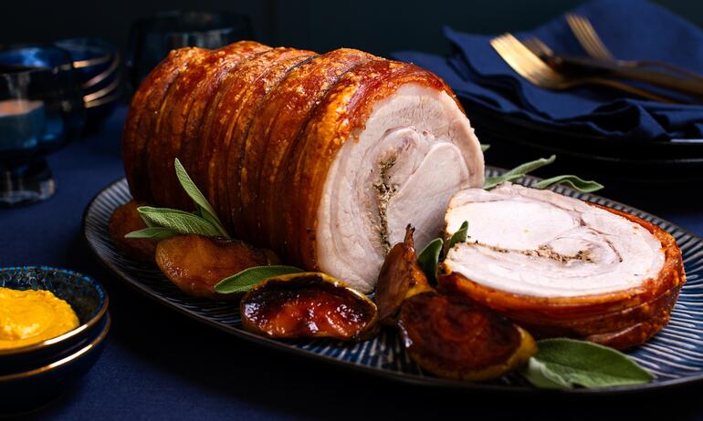 cooked and chopped italian porchetta